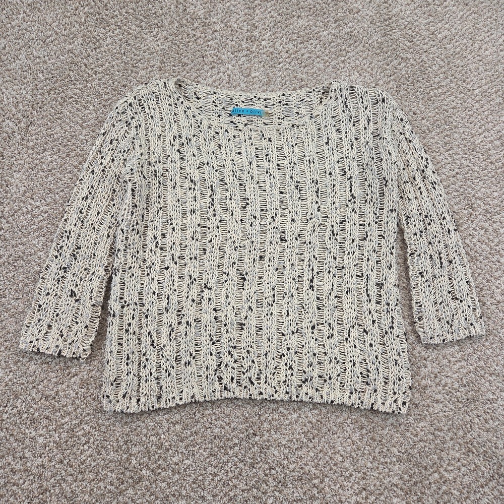 ALICE + OLIVIA Open Knit Shimmer Metallic Pullover Sweater Size XS 3/4 Sleeve